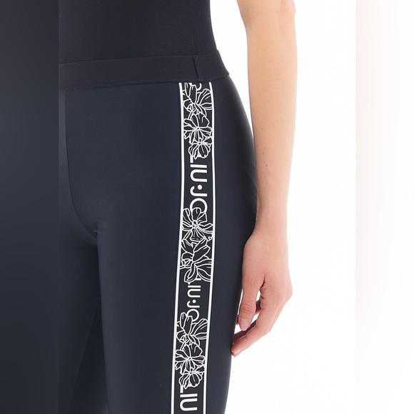 LiuJo Black Jersey Leggings with Logo Band - Picture 1 of 7